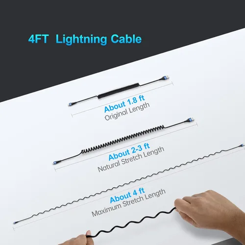 Vista 5 de Cable de carga para iPhone para automóvil de 3 pies, paquete de 2 cables Lightning enrollados, [certificado Apple MFi] cable de carga retráctil