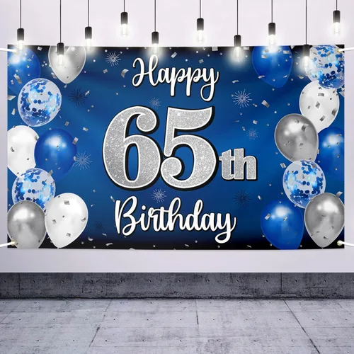 Vista 78 de Decoración de feliz cumpleaños número 100, globo azul y plateado grande cartel de fondo de cumpleaños de 100 años - Suministros para fiesta