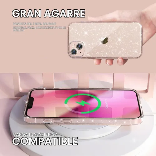 Vista 6 de Choiche Compatible con iPhone 13, funda para mujer con purpurina brillante, 2 protectores de lente de cámara con diamantes, funda protectora a