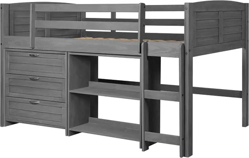Vista 4 de Donco Kids Cama tipo loft modular con paneles de listones en acabado gris antiguo - Conjunto combinado C
