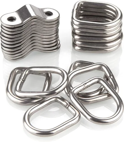 Vista 4 de Paquete de 12 anillos de amarre con soporte de montaje, anillo de amarre de acero inoxidable resistente, punto de anclaje de anillo en D, montaje