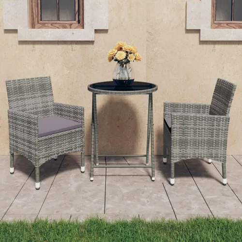 Vista 11 de Ensemble Bistro 3 Pièces Noir en Polyrotin Pliable Pour Jardin et Balcon, Table Ronde et 2 Chaises Confortables avec Coussins Amovibles, Meuble