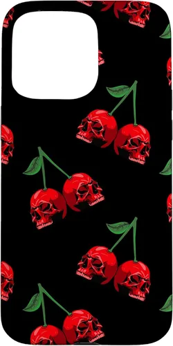 Vista 31 de Cute Cherry Skull Pattern Red Scary Skulls Black Background Case for iPhone 17