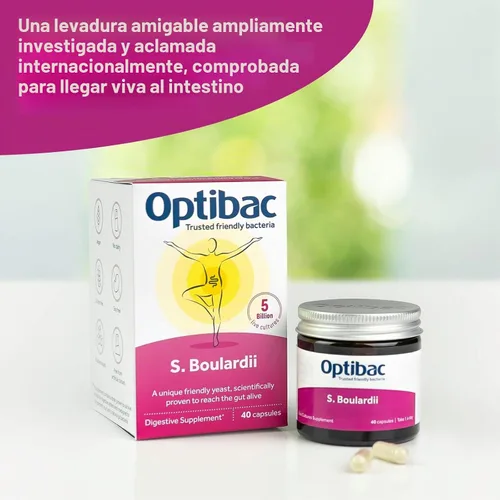 Vista 2 de Optibac Probiotics Saccharomyces Boulardii - Suplemento probiótico digestivo vegano científicamente probado, 5 mil millones de UFC - 40 cápsulas