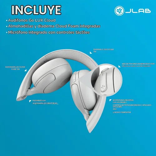 Vista 7 de JLab, Go Lux ANC, Auriculares intraurales, cancelación activa de ruido, Bluetooth MultIPoint, Cloud White