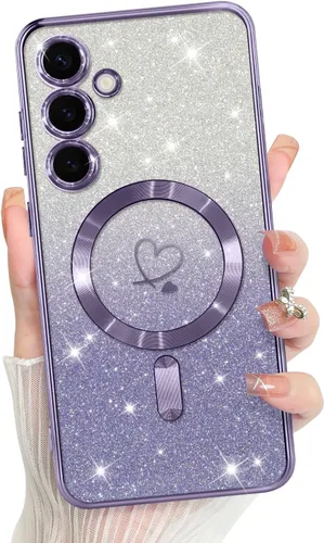 Vista 536 de Bonoma - Funda compatible con Samsung Galaxy S21 Plus, diseño de corazón con purpurina, color rosa Support for MagSafe, Plating Magnetic Case TPU