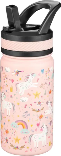 Vista 38 de Fanhaw Botella de agua aislada para niños de 14 onzas con tapa de pajita – Acero inoxidable de doble pared al vacío, a prueba de fugas, botellas
