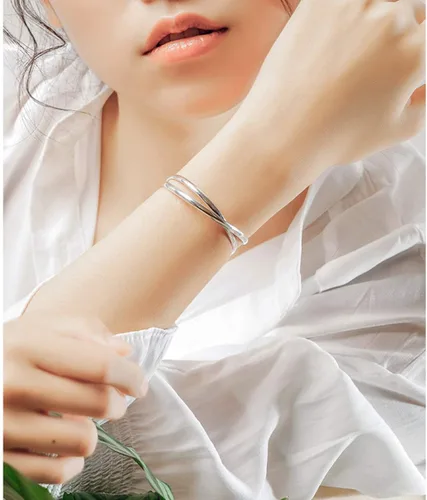 Vista 7 de SLUYNZ Pulsera abierta de plata de ley 925 para mujer, joyería fina, boda, compromiso, pulsera Plateado