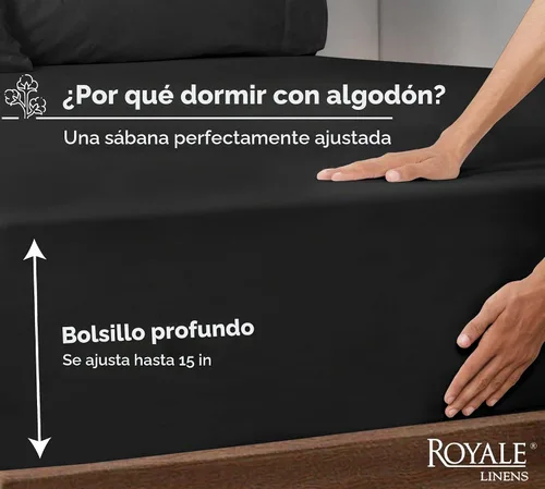 Vista 2 de Royale Linens Sábana bajera ajustable de 100% algodón orgánico - Tejido de percal - Sábanas bajeras de bolsillo profundo súper suaves - Sábana