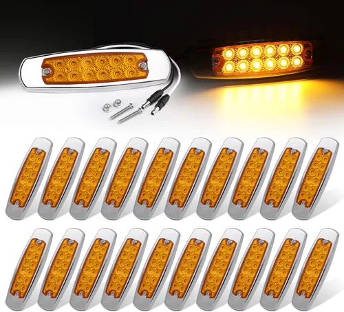 Vista 18 de Paquete de 20 (10 ámbar + 10 rojo) Luces LED de marcador lateral de 12 V con enchufe de 2 cables (CC), 12 luces LED para guardabarros, montaje