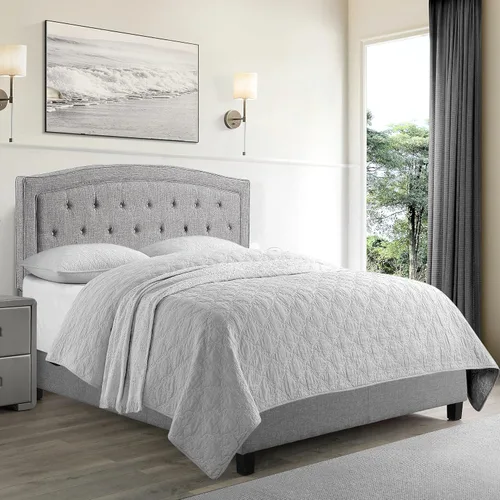 Vista 8 de Rosevera Layla - Marco de cama de panel con cabecera ajustable con botones para dormitorio/tapizado de lino, soporte de listones de madera/fácil