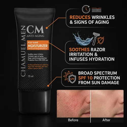 Vista 3 de Hidratante facial para hombre, antienvejecimiento, para después del afeitado, crema facial y loción para después del afeitado con argán, karité