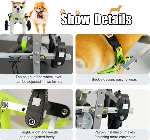 Vista 5 de Silla de ruedas ligera para perros para patas traseras, rodillera doble ajustable para artritis, parálisis y amputación, ruedas de ejercicio