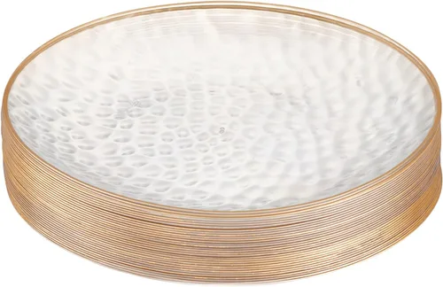 Vista 29 de PLASTICPRO Paquete de 30 platos de plástico martillado, platos de plástico desechables pesados, elegantes platos de fiesta transparentes martillados