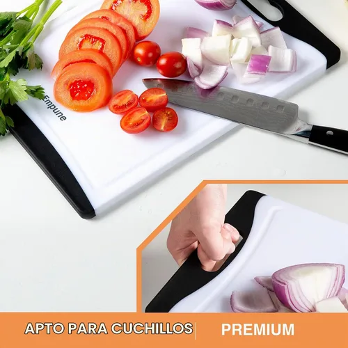 Vista 6 de Tablas de cortar extra grandes, de plástico para cocina (juego de 4) Tabla de cortar para lavavajillas con ranuras para jugos, asas de fácil agarre