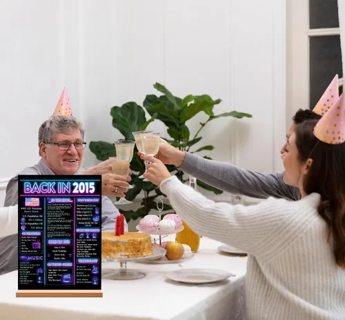 Vista 6 de Decoración de fiesta de cumpleaños número 10 para niño, póster de decoración de cumpleaños de neón en 2015, letrero de mesa acrílico, suministros