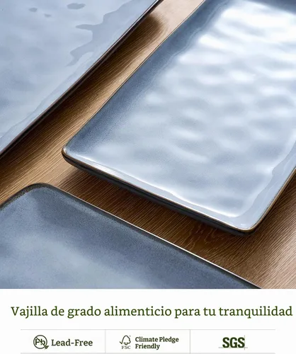 Vista 5 de Famiware Plato de Servir, Platos de Servir Rectangulares de 15.67/14.1/12.6 pulgadas para Entretenimiento, Esmalte Reactivo, Bandejas de Servir