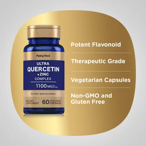 Vista 4 de Piping Rock Quercetina Zinc Complex 1100 mg 60 Cápsulas Flavonoide potente Suplemento sin OMG, sin gluten