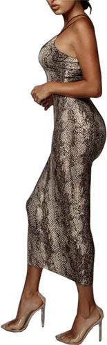 Vista 5 de Primoda - Vestido atractivo color neón, asimétrico y con tirantes delgados para mujer, de cuello en V pronunciado, sin mangas, entallado y largo