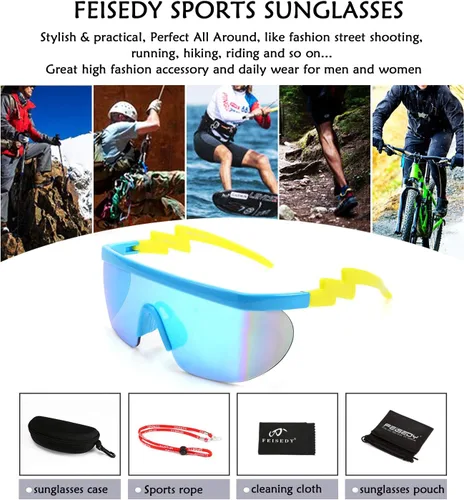 Vista 8 de FEISEDY De Gran Tamaño Espejo Escudo Deporte 80s Gafas De Esquí Gafas De Esquí Parte Superior Plana De Una Pieza Visera Futurista Mujeres Hombres