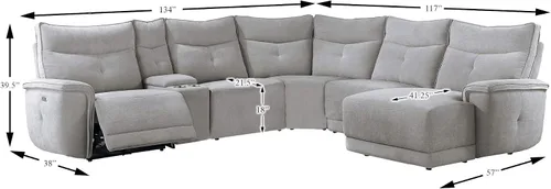 Vista 2 de Homelegance Sofá seccional reclinable eléctrico de 117 x 134 pulgadas con diván, gris