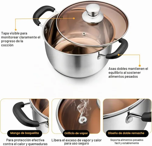 Vista 2 de P&P CHEF - Olla de acero inoxidable con tapa de 3 cuartos de galón