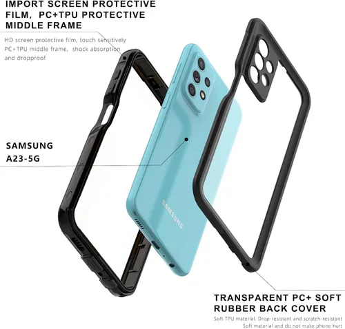 Vista 5 de Funda impermeable para Samsung Galaxy A23 5G, con protector de pantalla y cordón integrado, a prueba de polvo, a prueba de golpes, resistente