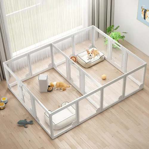 Vista 12 de Albott - Corralito acrílico transparente para perros para interiores, negro
