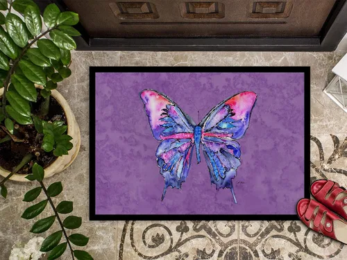 Vista 3 de Caroline's Treasures 8860MAT - Felpudo de mariposa sobre morado de 18 x 27 pulgadas, tapete para puerta delantera, para interiores y exteriores