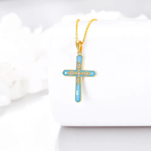 Vista 3 de Collar con dije de cruz de oro real de 14 quilates, infinito, alas de ángelcuerno, delicado colgante para mujeres, mamá, amante, boda, día de San