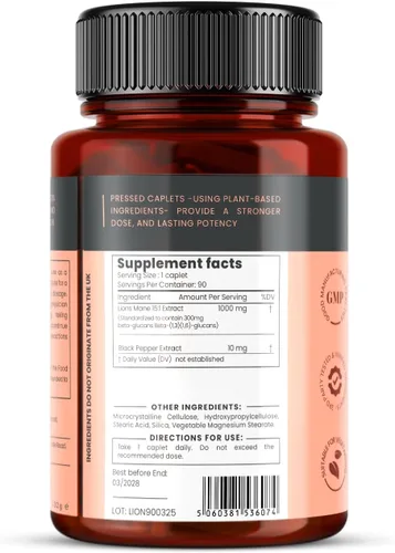 Vista 2 de pureclinica Extracto de hongo melena de león de espectro completo (15:1) 1000 mg por comprimido - 90 cápsulas - suministro de 3 meses - 30%