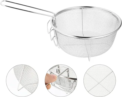 Vista 9 de DOITOOL Cesta de acero inoxidable para freír cesta redonda de malla de alambre con mango plegable para freír cocina