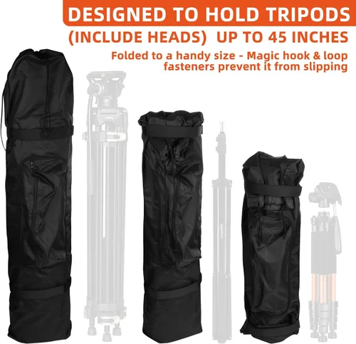 Vista 2 de Bolsa de transporte para trípode de hasta 45 pulgadas, bolsa de almacenamiento de trípode de nailon resistente con correa para el hombro, bolsa