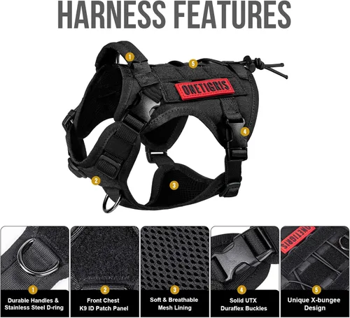 Vista 4 de OneTigris Arnés Chaleco Táctico para Perros, Chaleco de Servicio Sin Tirones para Perros con Paneles de Velcro, Arnés Chaleco Ajustable para Perros
