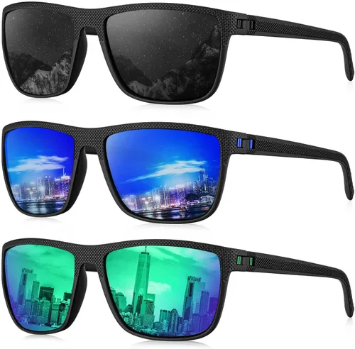 Vista 53 de KALIYADI Gafas de sol polarizadas para hombre, gafas de sol ligeras con protección UV para conducir, pescar y jugar golf (3 unidades) Negro