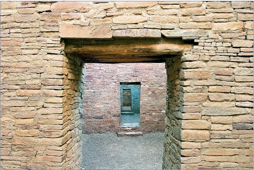 Vista 7 de Photograph of Native American Ancient Stone Walls and Multiple Doors at the Pueblo Bonito Ruins at Chaco Culture National Historical Park, New