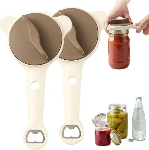 Vista 8 de Abrelatas de acero inoxidable ajustable, abridor de tarros para manos débiles con abridor de tapas de botellas, agarre de tapa multifuncional