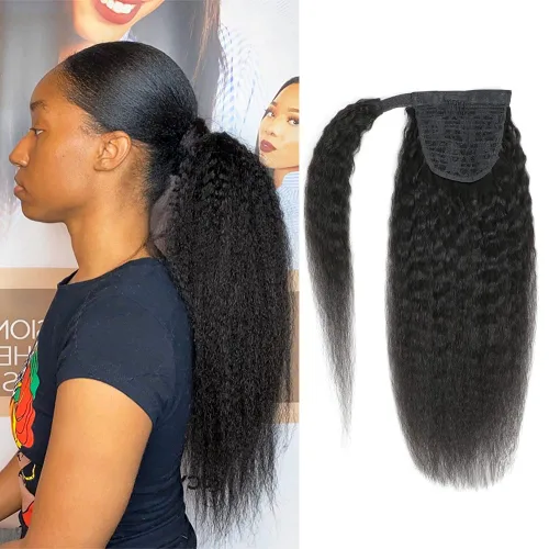 Vista 11 de Adette Colas de caballo rizadas de 12 pulgadas, extensiones de cabello humano con cordón, extensiones de cabello rizado con clip en cola de caballo