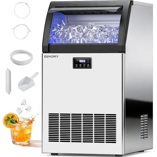 Vista 8 de EUHOMY Máquina comercial para hacer hielo, 85 libras/24 horas, 36 cubitos de hielo en 8-12 minutos, máquina de hielo debajo del mostrador con filtro