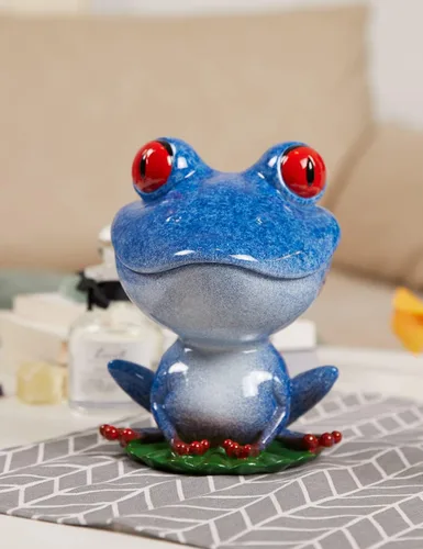 Vista 4 de Plato de caramelo, tarro de galletas, estatuilla de rana, escultura de decoración moderna, regalos de estatua de poliresina, azul, 8.0 pulgadas