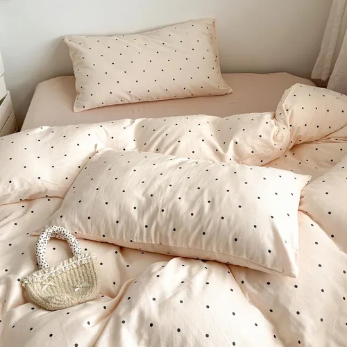 Vista 23 de HighBuy Juego de funda de edredón vintage con volantes y estampado de rayas francesas, 100% algodón con cierre de cremallera, juego de ropa de cama