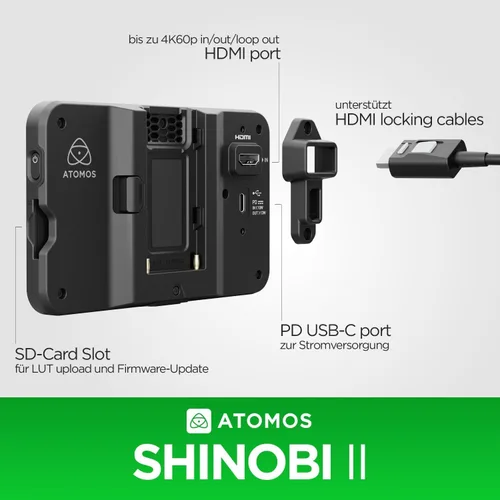Vista 8 de Atomos Monitor Shinobi II HDMI 4K con pantalla táctil HDR, duración de la batería durante todo el día y diseño ligero (negro)