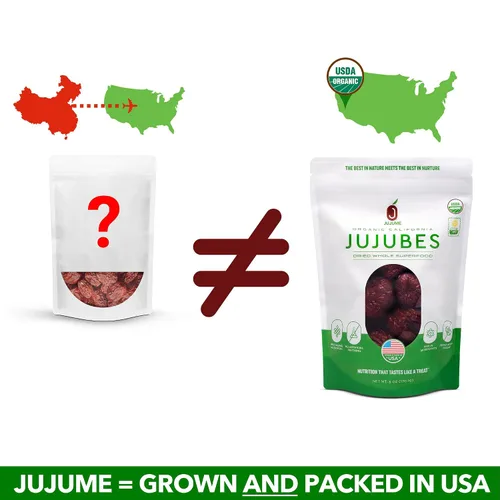 Vista 2 de JUJUME Jujubes Orgánicos Certificados por USDA Cultivados en California Frutas de Datil Rojo Clasificados Individualmente 3 Veces para Control