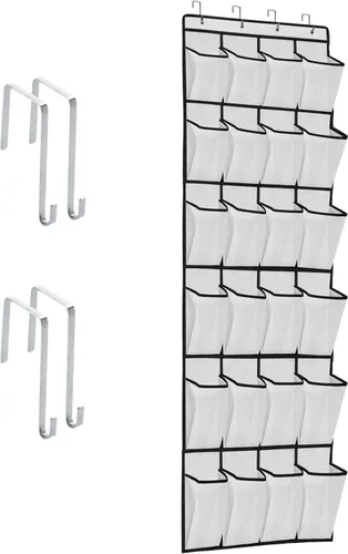 Vista 10 de Organizador de Zapatos para Puerta con 24 Bolsillos Grandes de Malla Transpirable, Soporte de Almacenamiento de Zapatos para Closet, Colgante