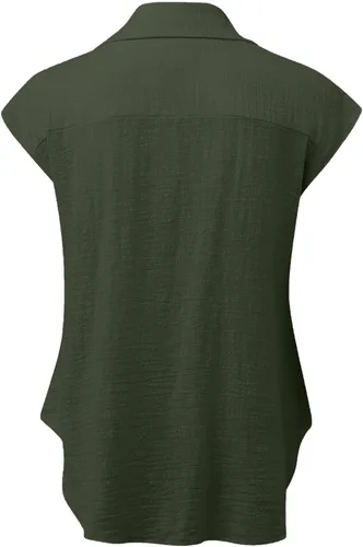 Vista 75 de Ceboyel Camisas para mujer de moda de verano, algodón, lino, manga corta, cuello con botones, blusa casual para mujer 2023