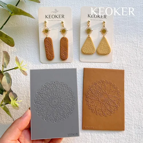 Vista 3 de KEOKER Juego de sábanas con textura de arcilla polimérica, moldes de aretes de arcilla para aretes, funciona con cortador de arcilla polimérica