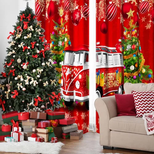Vista 3 de AWERT Cortinas de Navidad para sala de estar, Navidad tradicional temporada de invierno, árbol de Navidad, juego de 2 paneles de cortinas opacas