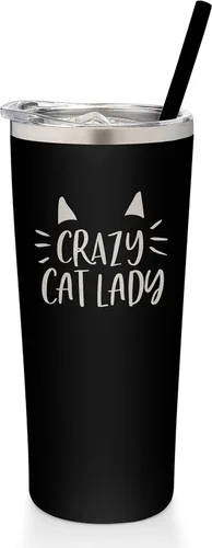 Vista 9 de Vaso de acero inoxidable aislado al vacío con tapa y pajita, taza temática de gatos para amantes de los gatos, taza para mamá y gato, taza