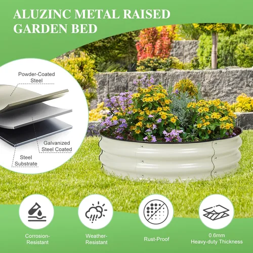 Vista 5 de BPS Cama de jardín elevada de metal, maceta galvanizada de 2.5 pies de diámetro, cajas de jardín elevadas para macetas de flores, verduras y hierbas