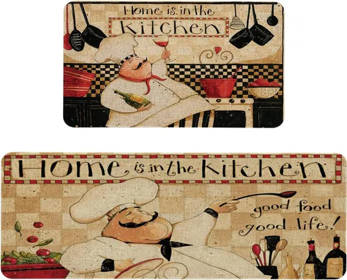 Vista 27 de The Kitchen is The Heart of The Home - Juego de 2 tapetes de cocina con parte trasera de goma antideslizante, juegos de cocina de vacaciones